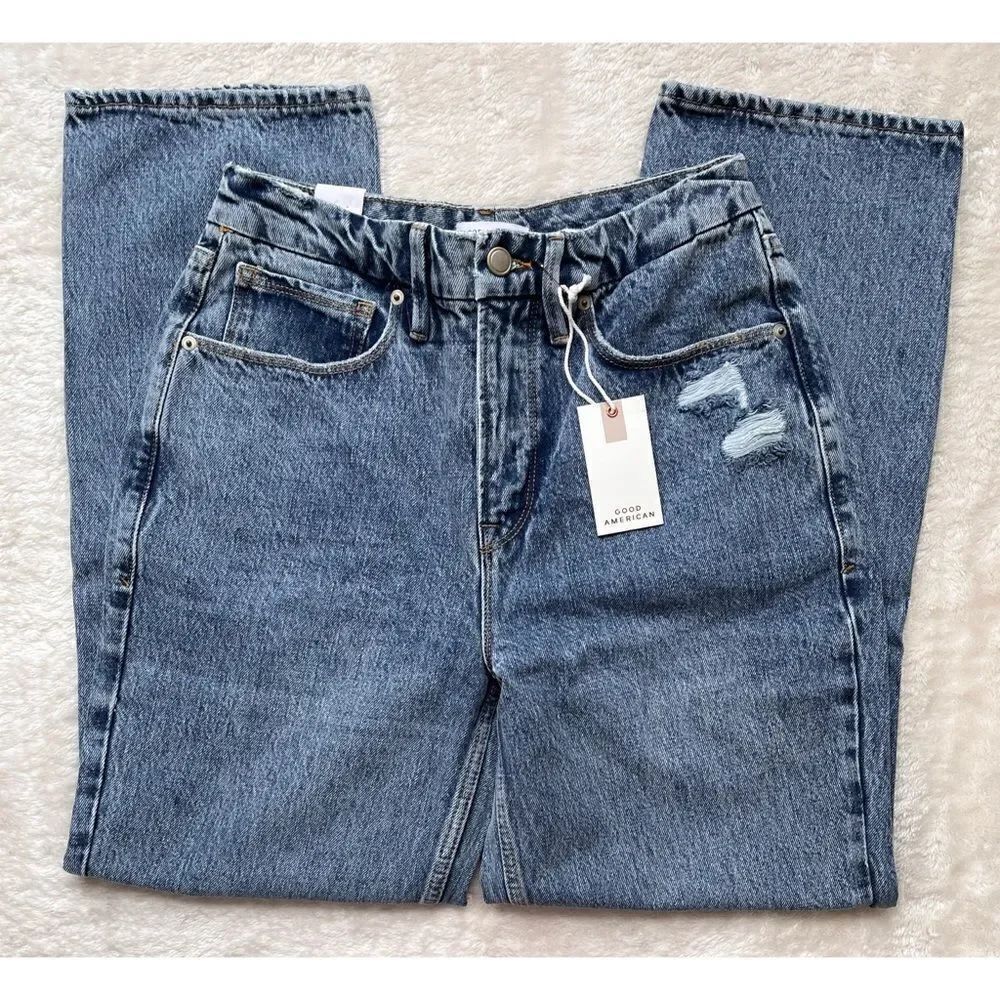 NWT Good American 90’s Duster Straight Leg Jeans in Blue950, Size 4 - Picture 7 of 16